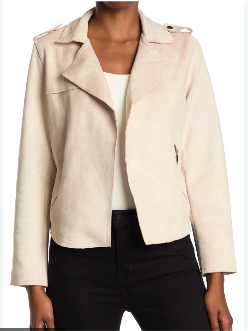 Philosophy Women’s Faux Suede Crop Cream  Moto Jacket, Size Small NWT,